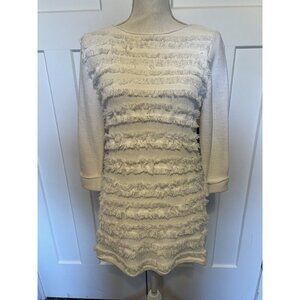 NWT Nic + Zoe 100% Cotton Fringe Cream Sweater Size Medium New with Tags $158.00